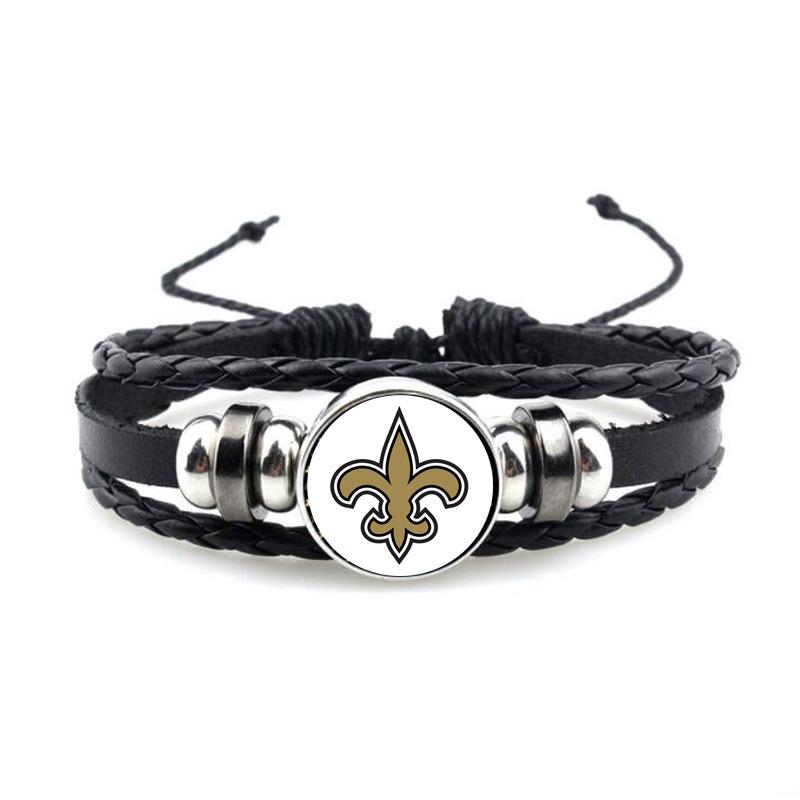 NFL 32 Teams Schwarzes Vintage-Leder-Football-Armband mit Zeit-Edelstein