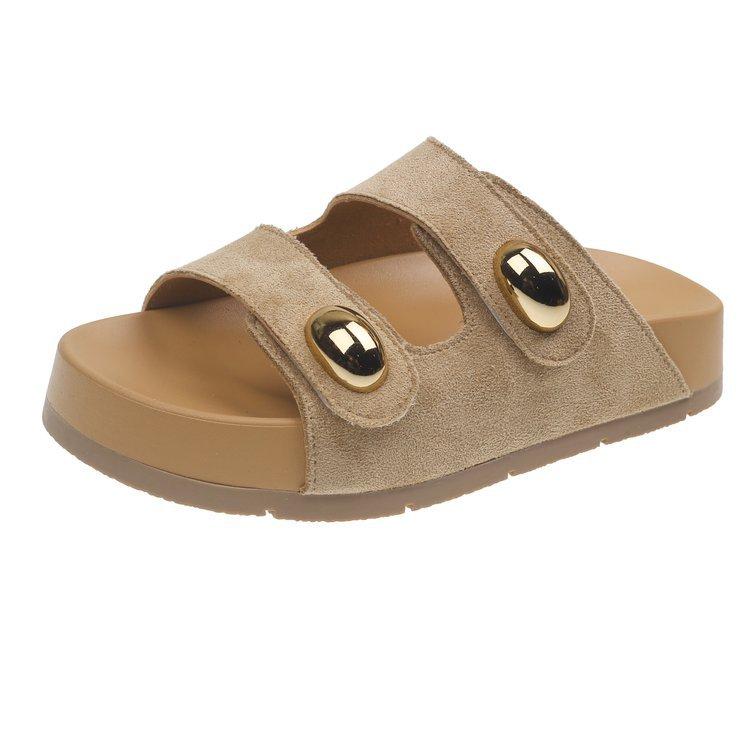 Cool slippers women's summer wear new retro muffin thick-bottomed one-word beach slippers