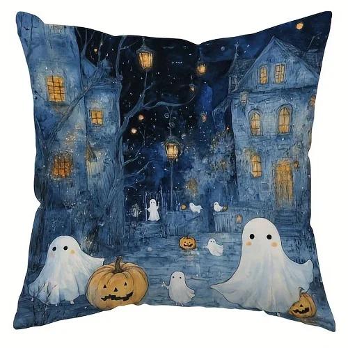 Home Decor Halloween Ghosts And Pumpkins Pillow Covers Pattern Cushion Cover Suitable For Sofa Bedroom Car Pillow Cover