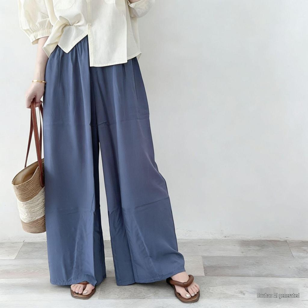 Three Sizes Women's Cotton Silk Wide-Leg Rayon Pants - Spring/Summer Breathable, Plus Size Casual Home Sleepwear
