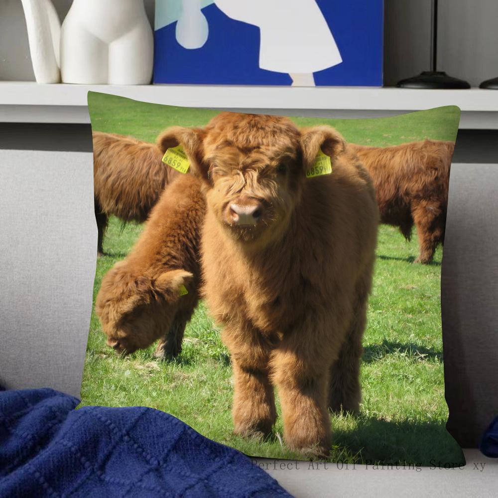 Scottish Highland Cattle Pillow Case Fashion Square Pillowcase Bedroom Sofa Room Ins Decoration Leisure Cushion Cover 40x40