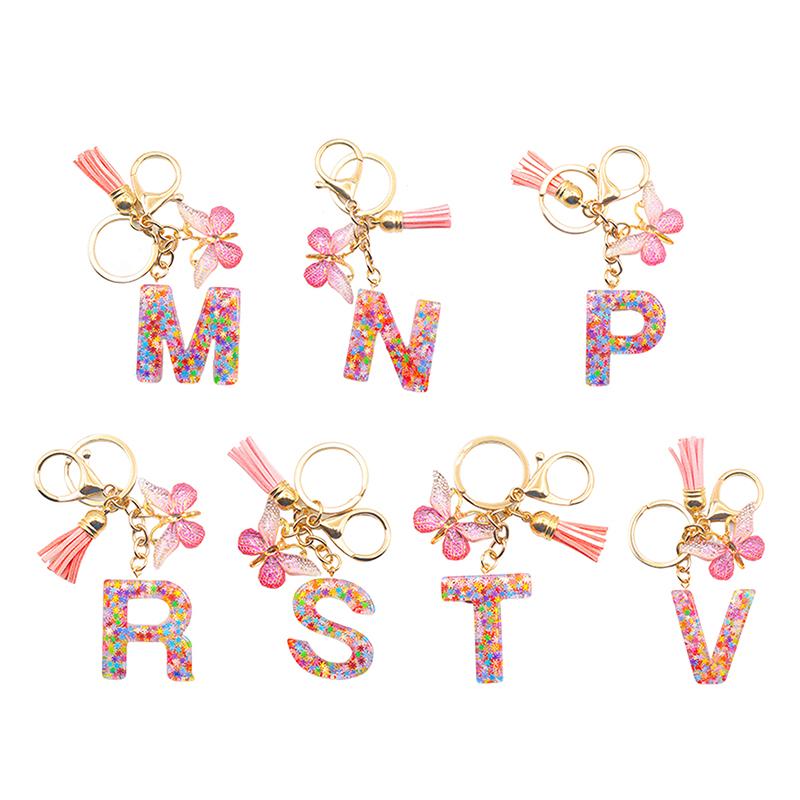 A-Z 26 Letter Pendant Keychain Tassel Butterfly Charms Keyrings Women Bag Ornaments Car Keychain Pendant