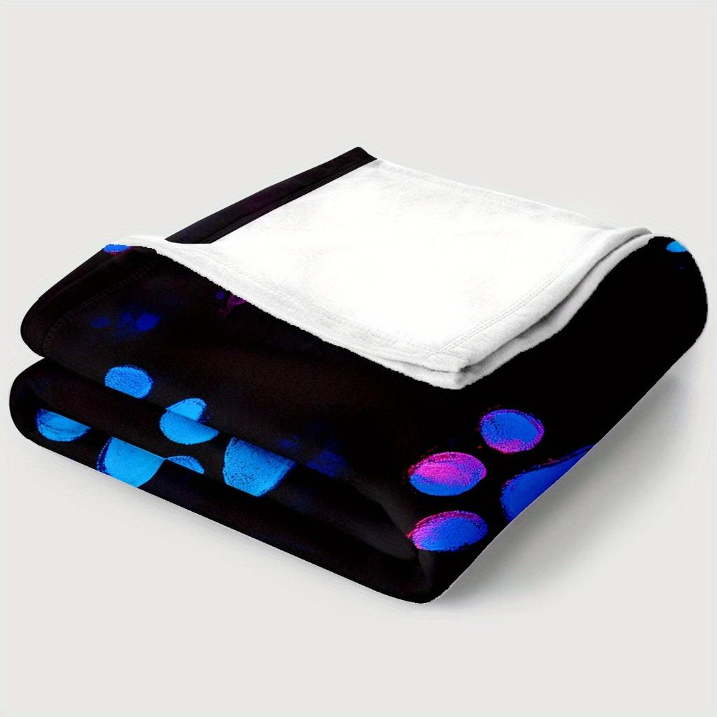 Neon Glow-in-the-Dark Paw Print Blanket | Soft Flannel All-Season Lightweight Throw for Bed, Sofa, Travel, Mixed Color, Contemporary Style W