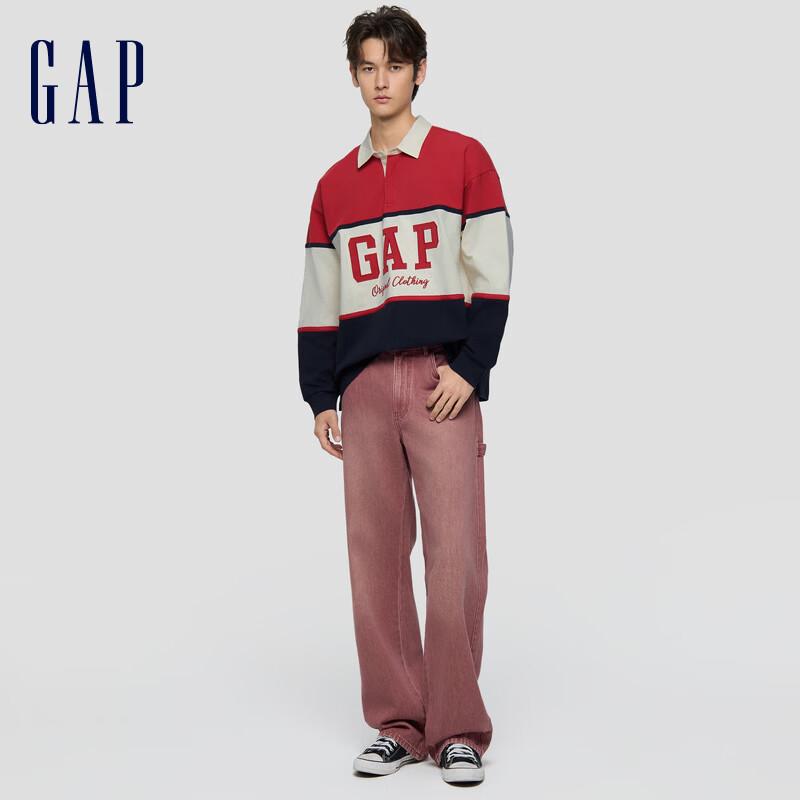 GAP Unisex 2026 Spring Vintage Washed Colorblock Relaxed Fit Long Sleeve Polo Shirt
