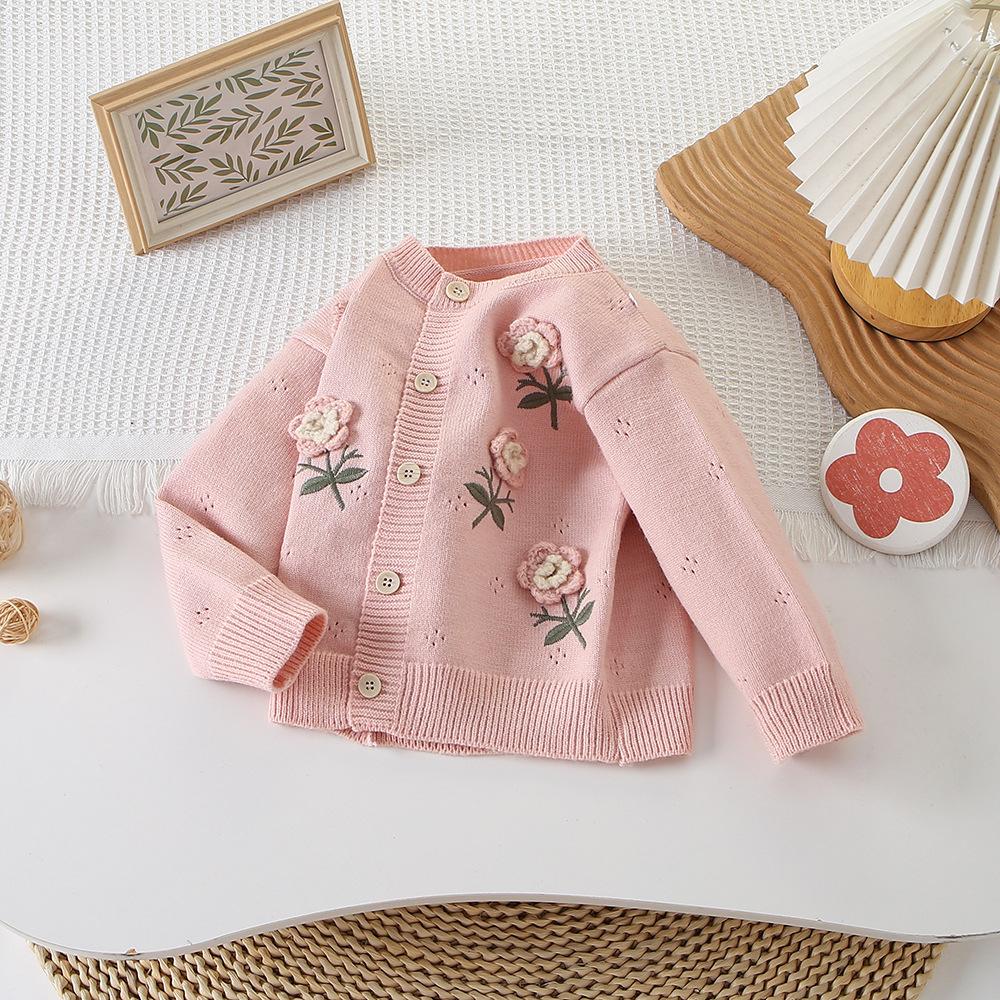 

Дитячий светр, кардиган, вишиті квіти, дитячий одяг, в язана куртка, осінь-зима, нова корейська мода, топи для принцес 90cm