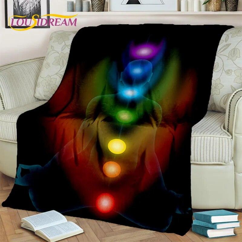 Rainbow 7 Chakra Yoga Meditation Blanket,Flannel Throw Blanket for Home Bedroom Bed Sofa Picnic Office Hiking Leisure Nap Cover