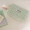 Pink And Green Plaid Makeup Bag With Breathable Polyester For Travel And Daily Use