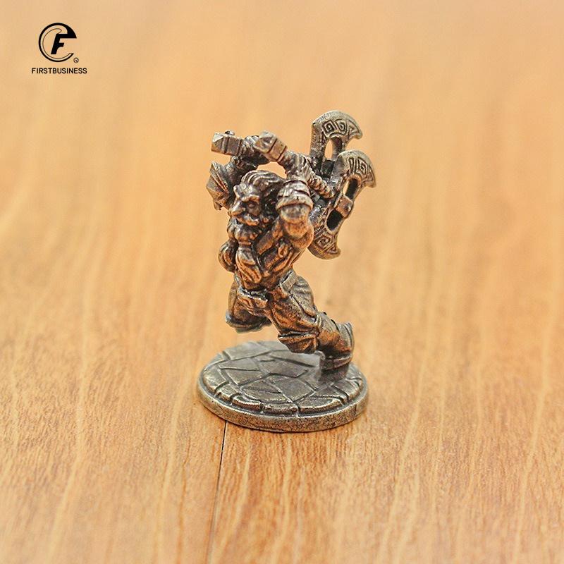 Vintage White Brass Miniature Dwarf Warrior Statue Desktop Board Game Warrior Model Toy Boys Desk Decorative Ornament Craft Gift