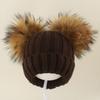 Kids Warm Knitted Beanie Hat With Double Pom Poms Striped Roll Edge Unisex Winter Cap Toddlers Children