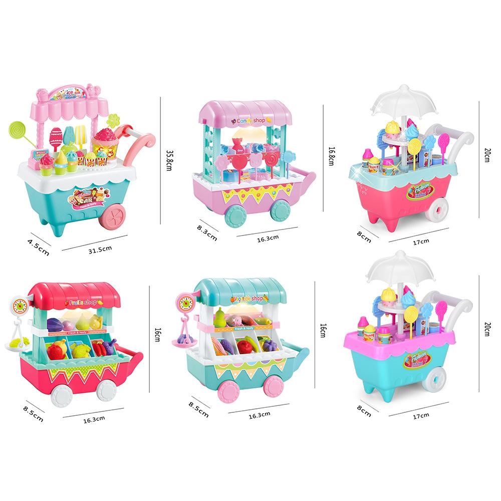 Children's supermarket 1pc simulation food vending desk shopping cart combination set play house checkout page toy scan