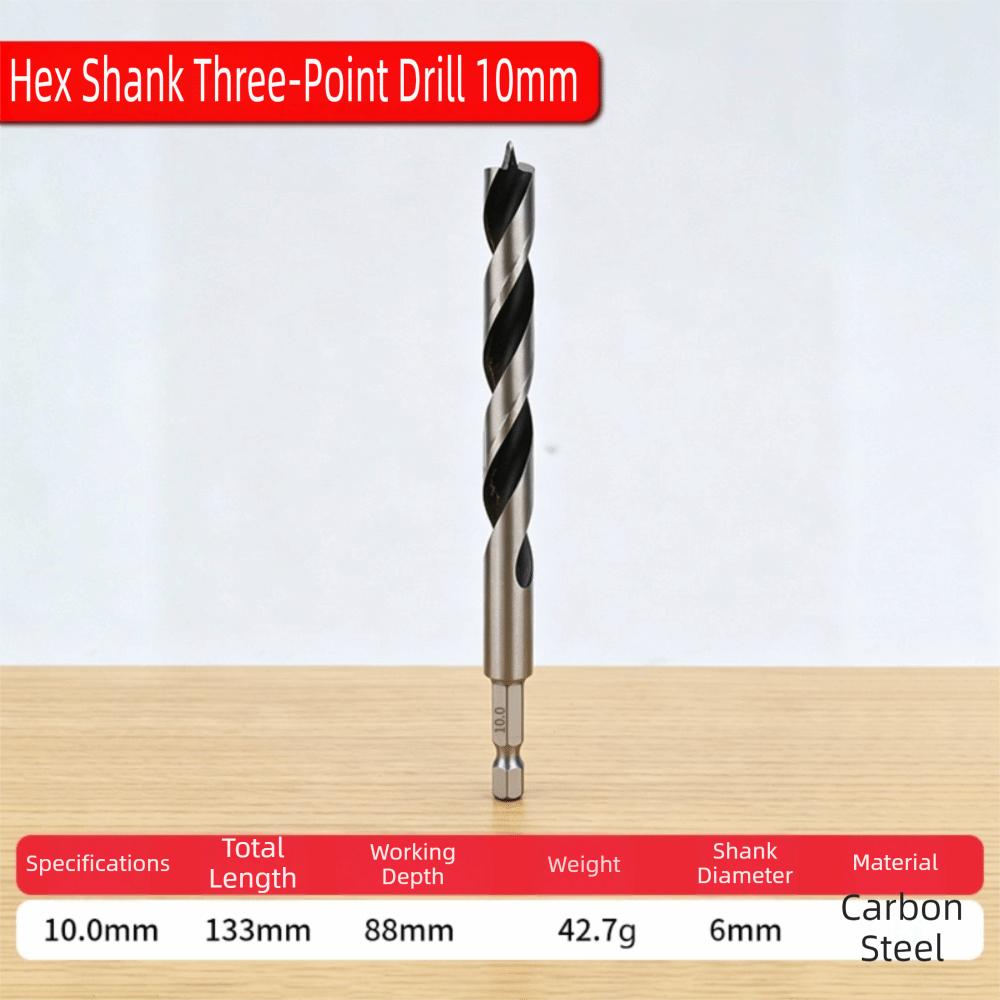 3-10mm Woodworking Drill Bit Three-Pointed High Hardness Hole Drilling Tool Hex Shank Spiral Flute Twist Drill Bit
