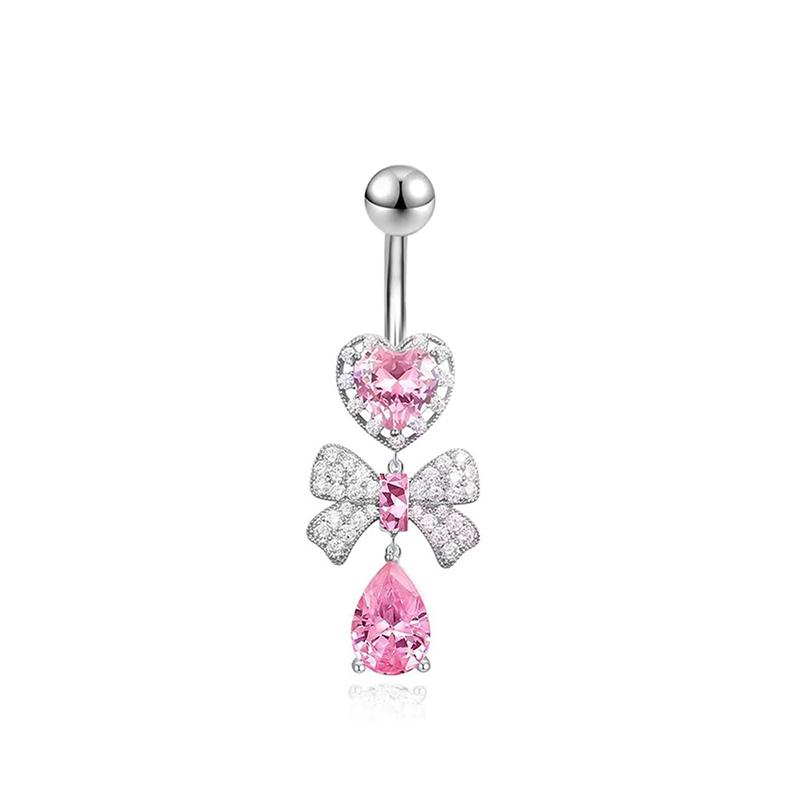 Pink Zircon Belly Button Rings Stainless Steel Heart Butterfly Navel Piercing Barbell For Women Beach Belly Ring Body Jewelry