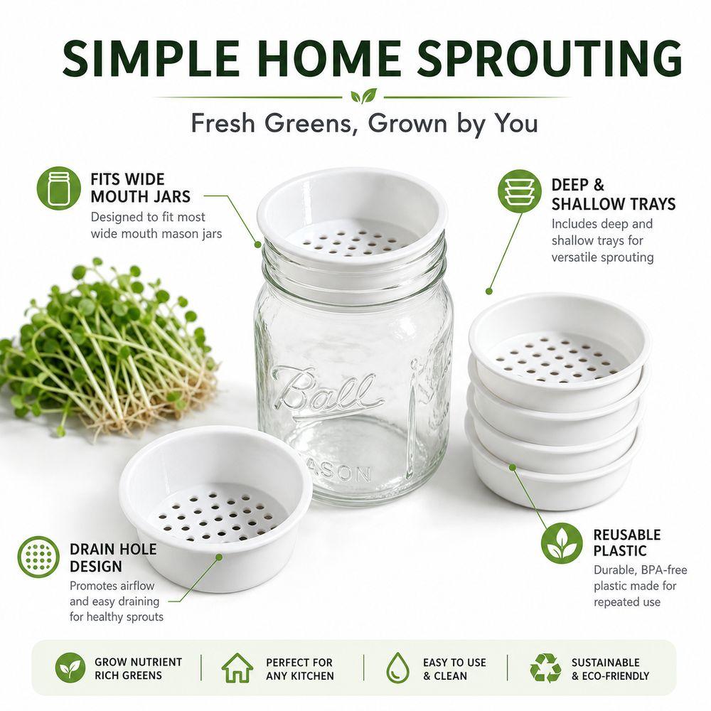 2/4pcs Plastic Jar Sprouting Lids Drain Hole Deep Tray Microgreens Sprouting Kit