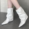 Fashion Autumn Winter Wedges Heels Pleated Pointed Toe Women Ankle Boots Banquet Prom Female Shoes Botas Mujer