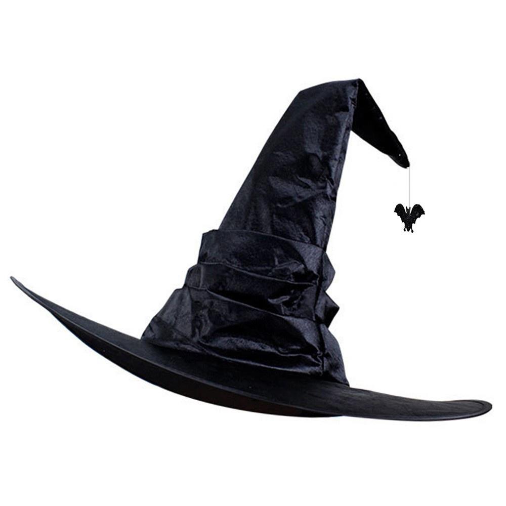 Black Bat Witch Hat Folds Wizard Hats for Women Men Masquerade Party Carnival Costume Cosplay Props Halloween Decorations