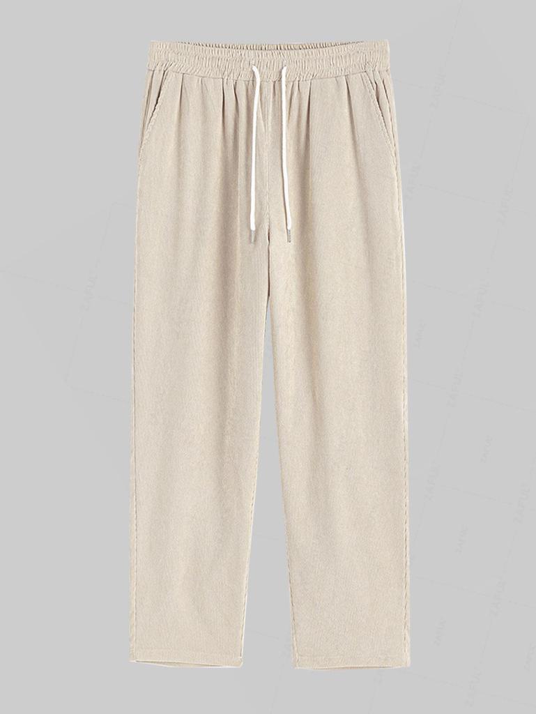ZAFUL Men's Plain Color Straight Leg Drawstring Casual Corduroy Pants