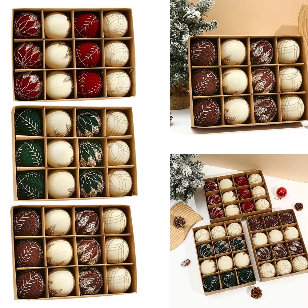 Holiday Tree Decorations Flocked Balls Decor Christmas Celebrations Brown white Decoration Easy To Hang Ornaments
