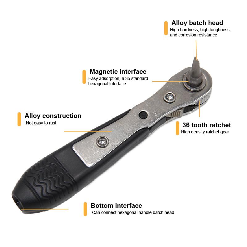 Double Head 36 Tooth Black Mini Ratchet Screwdriver Forward Reverse Wrench Cross Shaped Flat Screw Bits Repair Kit