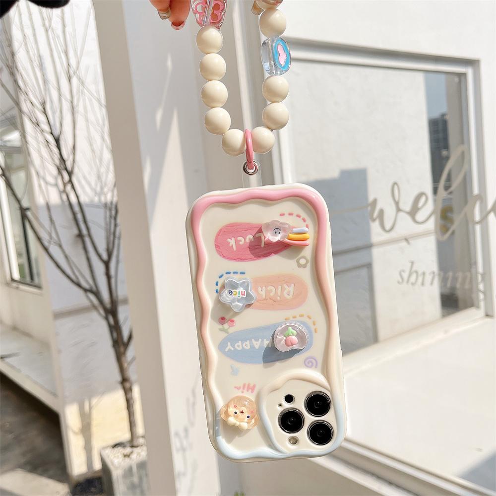 Cute Cartoon 3d Bear Rabbit Flower Rainbow Bead Bracelet Soft Case For Iphone 14 12 11 13 Pro Xr X Xs Max Protective Back Cover