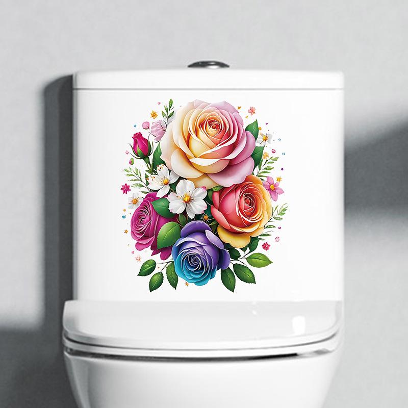 Romantic Floral Wall Stickers – Hand Painted Watercolor Flower Decals for Living Room, Bathroom & Furniture, Easy Peel Home Decor 30x30cm