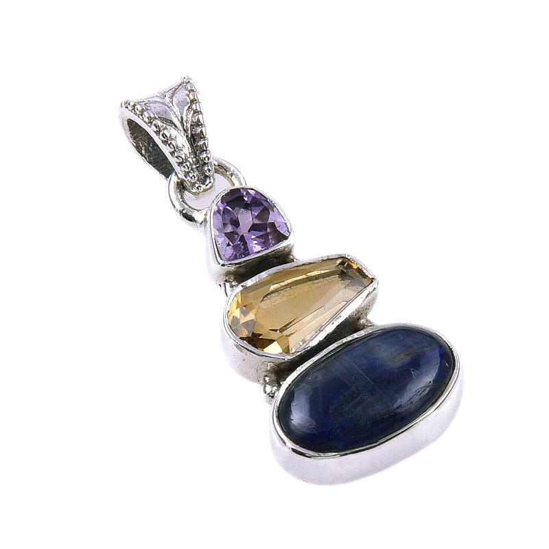 Kianit Natural, Citrin Argint Sterling 925 Masiv Bijuterii Pandantiv 1.25'' n9z70