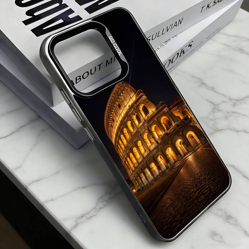 

The Colosseum, Rome Phone Case For iPhone 17,16,15,14,13,12,11 Plus,Pro Max,XS,Colored Silver Plated Inside Cover iPhone17PRO