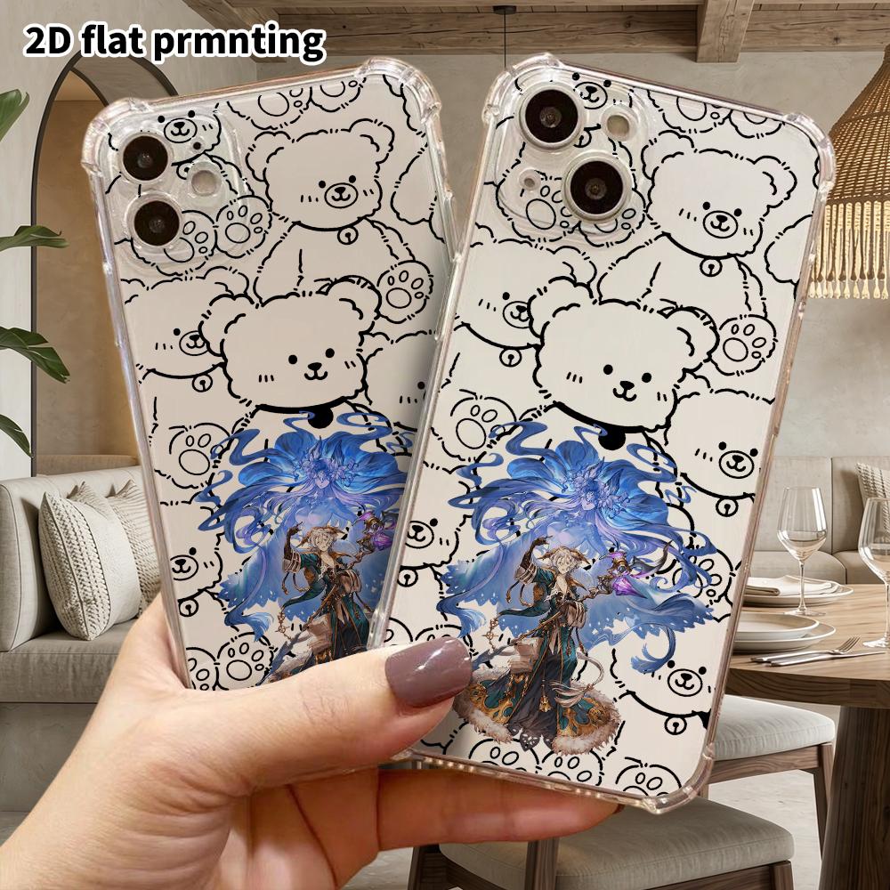 Phone case: 2D flat suitable for iPhone 18 17 16 15 14 13 Pro, transparent four corner protective case, dark themed characters, Christmas and Hallowee