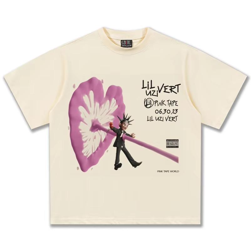 Lil Uzi Vert Pink Tape Graphic T-Shirt Unisex Oversized Hip Hop Rapper Casual Cotton Short Sleeve Vintage Streetwear