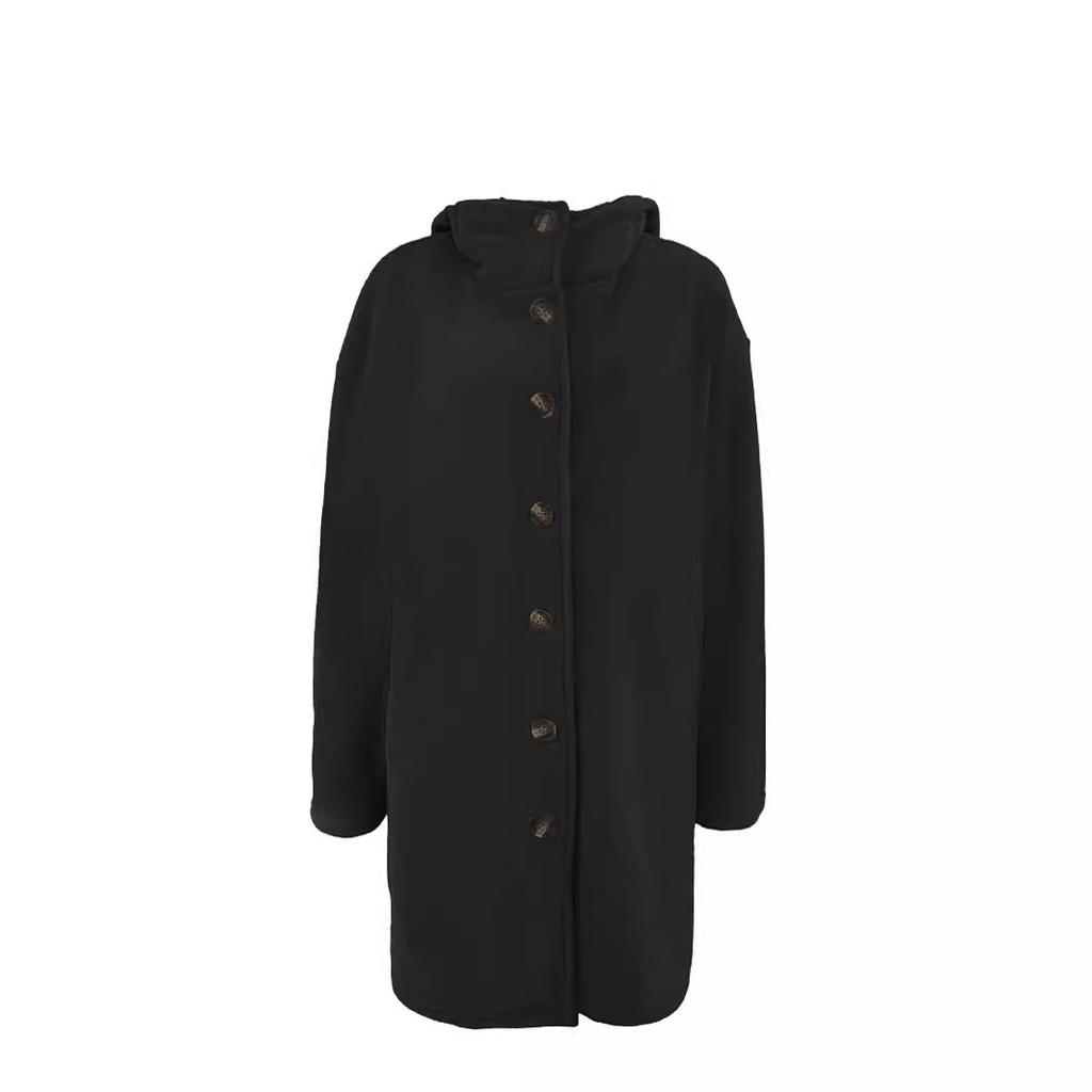 Women's Long Green Coat with Gray Top and Blue Jeans, Casual Outerwear for Autumn