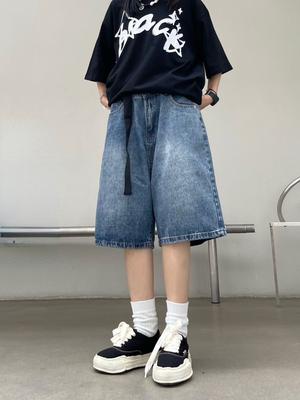 Women Y2K Baggy Vintage Wide Leg Five Points Jeans American Streetwear Casual Washed Oversize Summer Denim Shorts