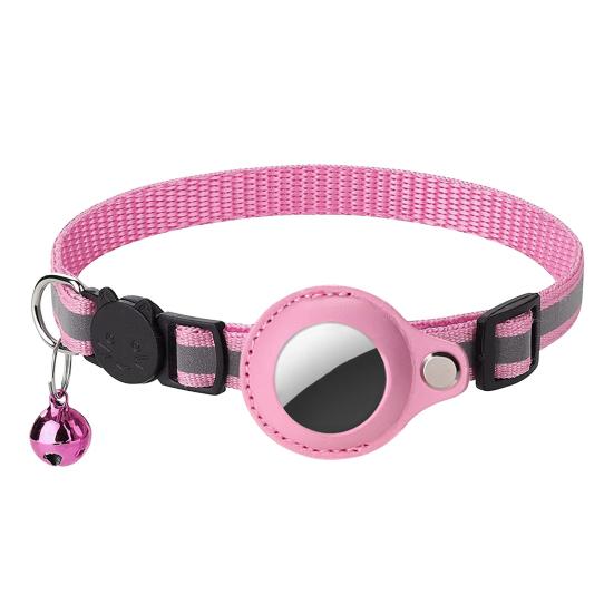 Yousheng Pet Collar Reflective Adjustable Strap with Little Bell Cat Pattern Button Safety Nylon Pet Dog Collar for Airtag Tracker
