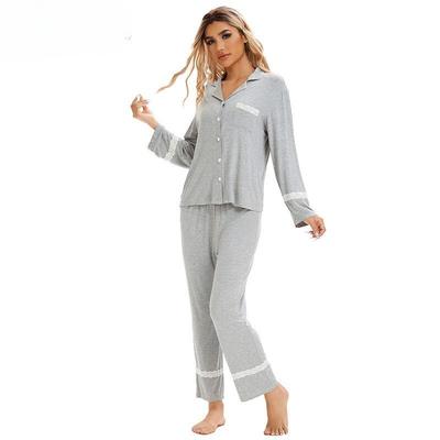 Kadın Düz Renk Örme Pamuk Bol Dantel Eklemeli Hırka Ev Giyim Seti Uzun Kollu Uzun Pantolon Pijama Takımı