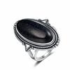 Rings for Women CopperFine Jewelry Vintage 11*25 Big Blue Aventurine Turquoise Hollow Out Elegant Finger Ring Gift