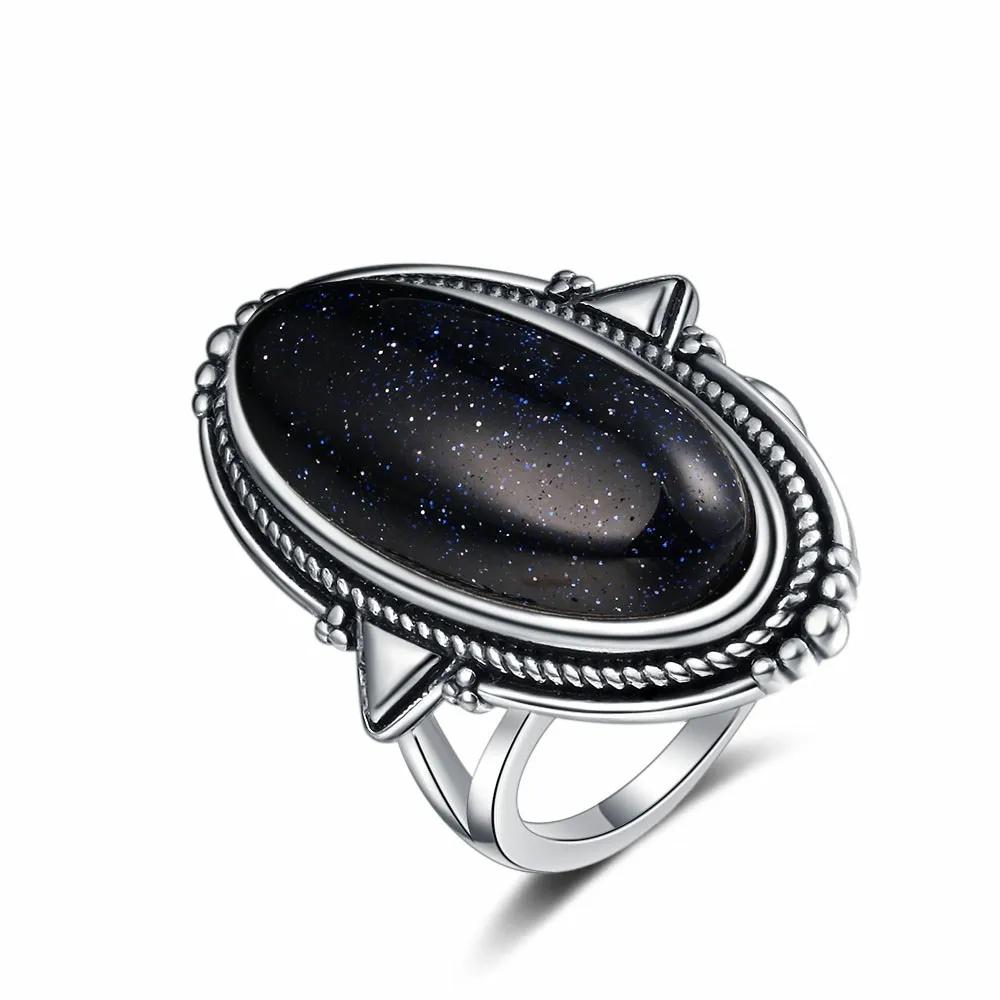 Rings for Women CopperFine Jewelry Vintage 11*25 Big Blue Aventurine Turquoise Hollow Out Elegant Finger Ring Gift