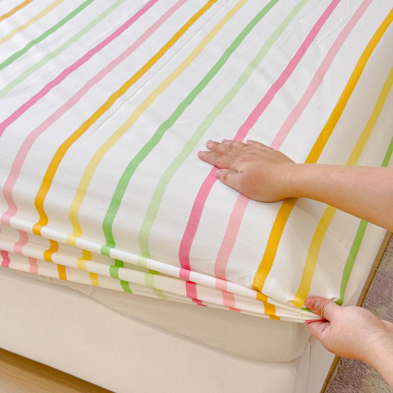 Stripe Style Fitted Sheet Pure Cotton Bed Cover Home Bedsheets Adults Kids Mattress Protector sabanas para cama (No Pillowcase)