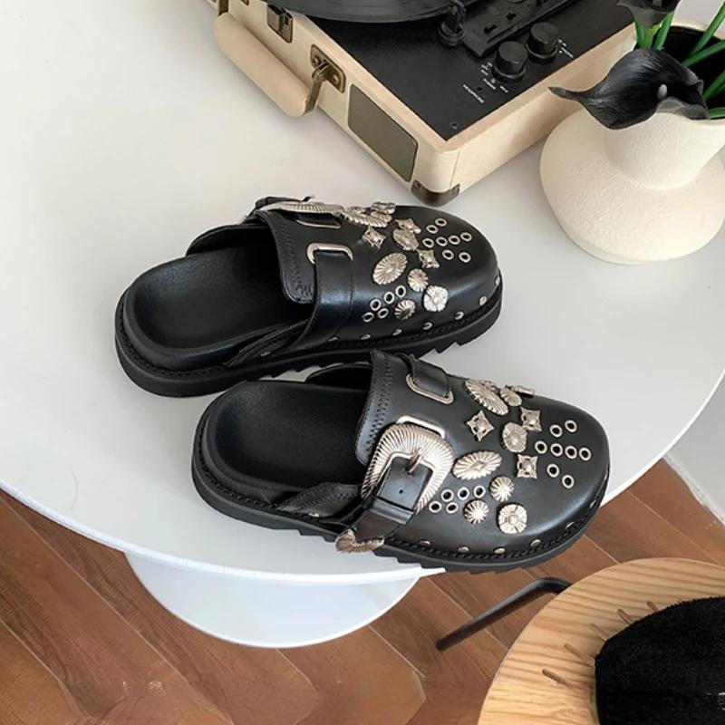 Fashion Women's Slippers Summer New Thick Bottom Baotou Metal Decorative Buckle Sandals Casual Lightweight Comfortable Non-slip Slippers
