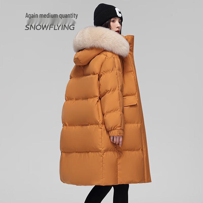 SNOWFLYING Women's Mid-length Down Jacket with Fox Fur Collar