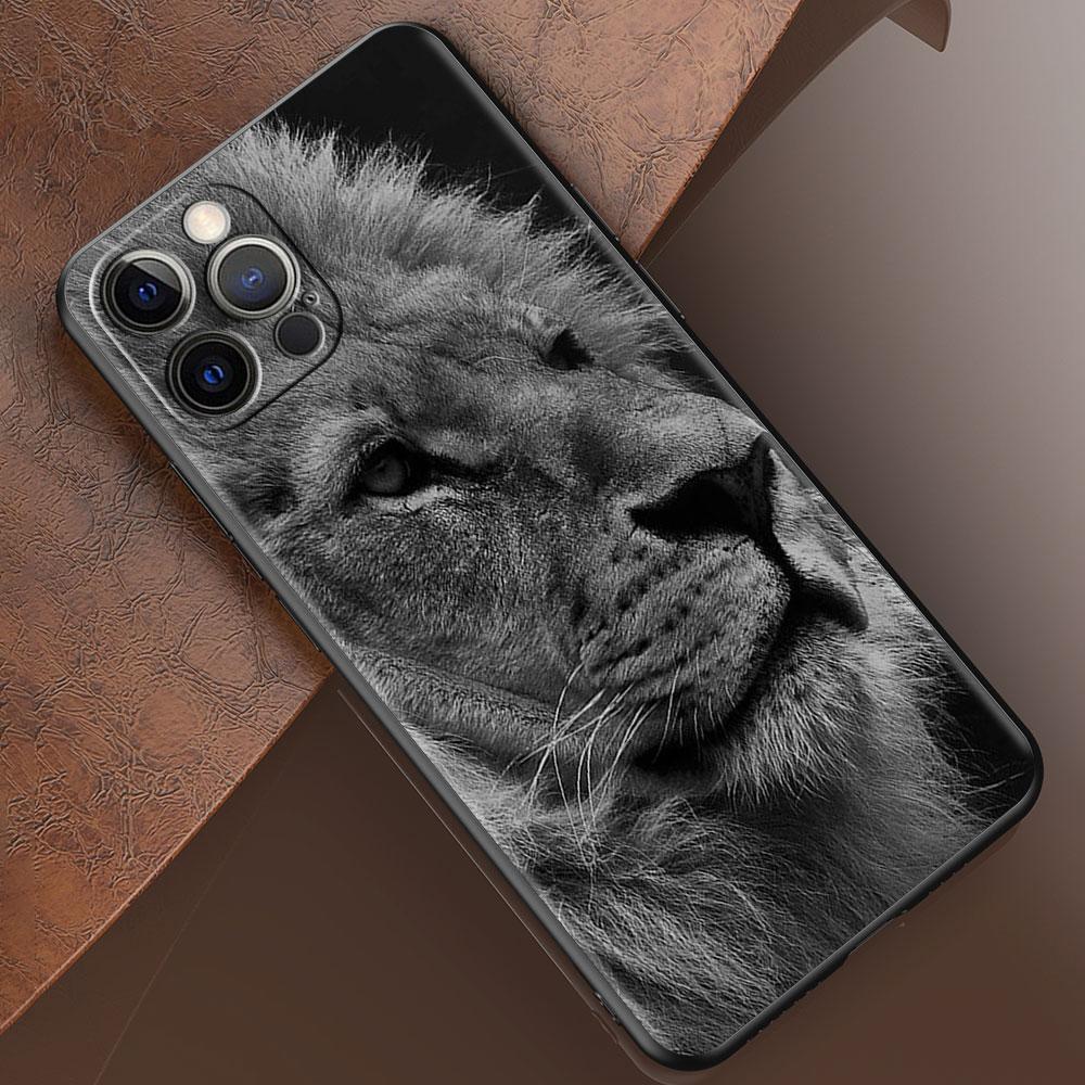 Phone Case for Apple iPhone 14 15 11 12 13 Pro Max XR X 7 8 Plus XS Black Soft Cover SE 2020 Coque Lion Tiger Animal Bumper