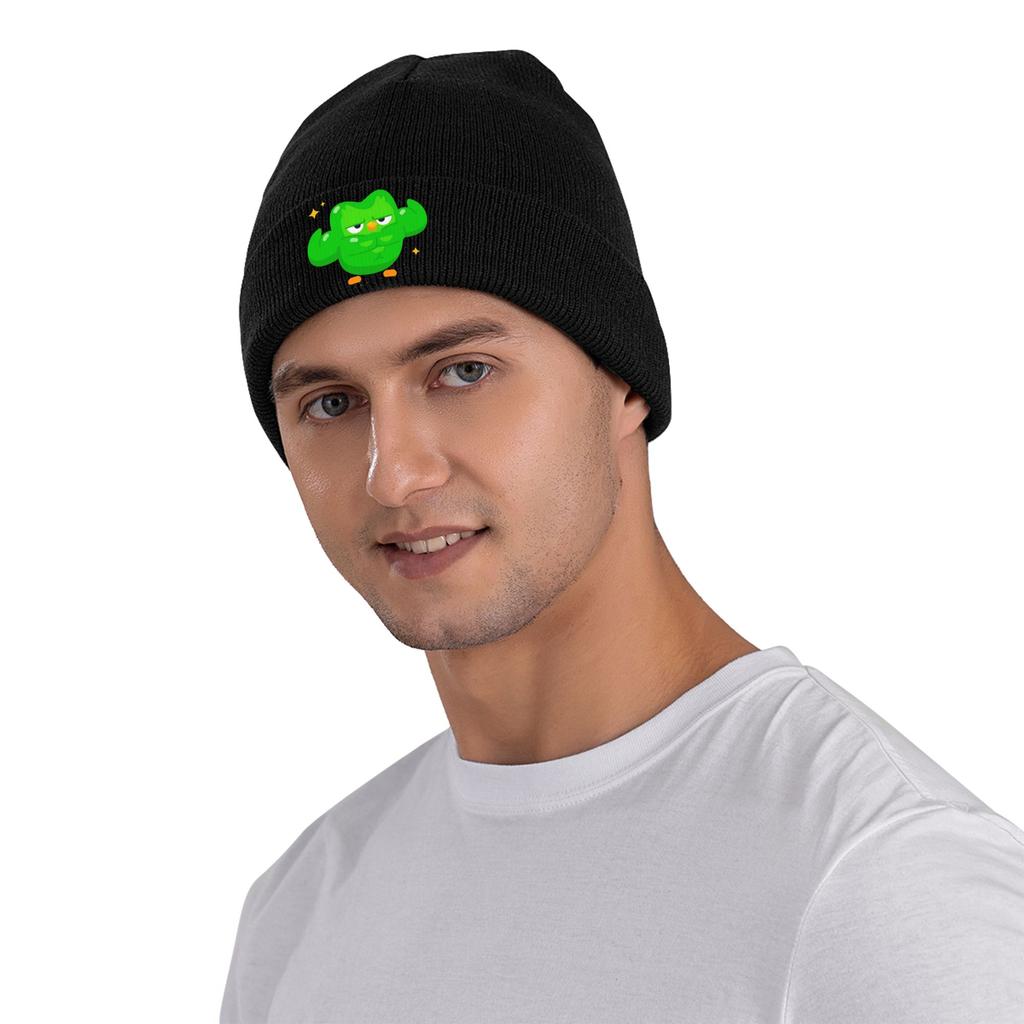 Minimalistisches Duolingo Lustiges Duolingo Meme Strickmütze Street Y2K Kappen Erwachsene Unisex Kpop Beanie Mützen Winter Elastische Mützen