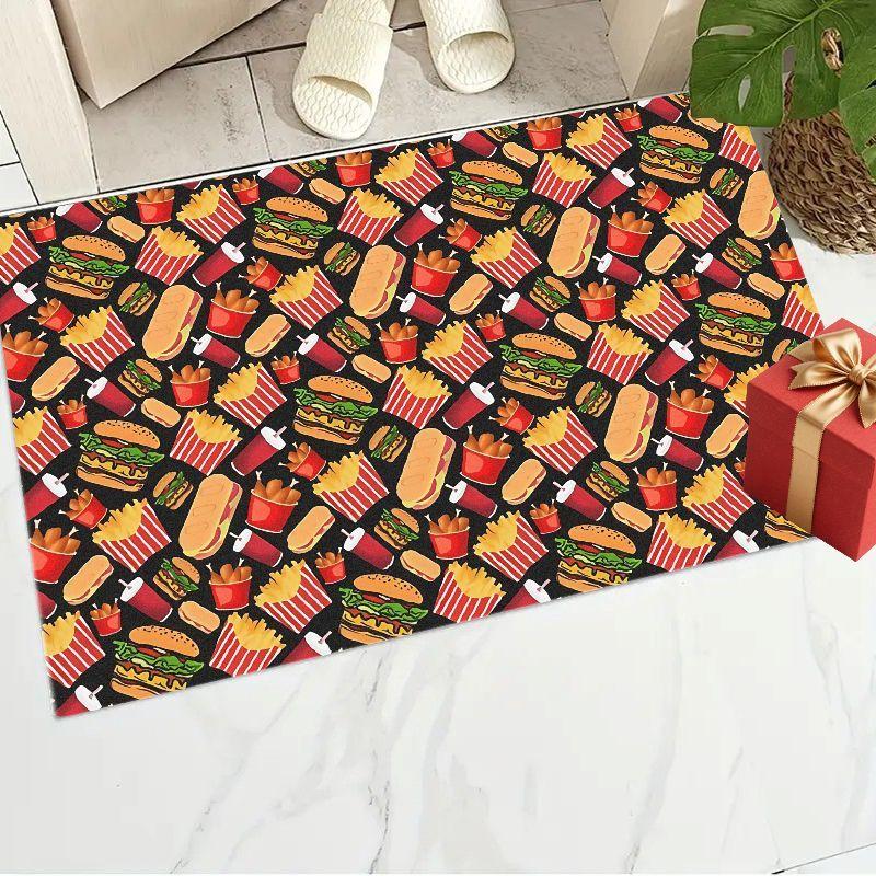 Funny Hamburger Doormat Cartoon Food Printed Floor Mat Non Slip Kitchen Rug Soft Carpet Welcome Mats Front Door Home Decor