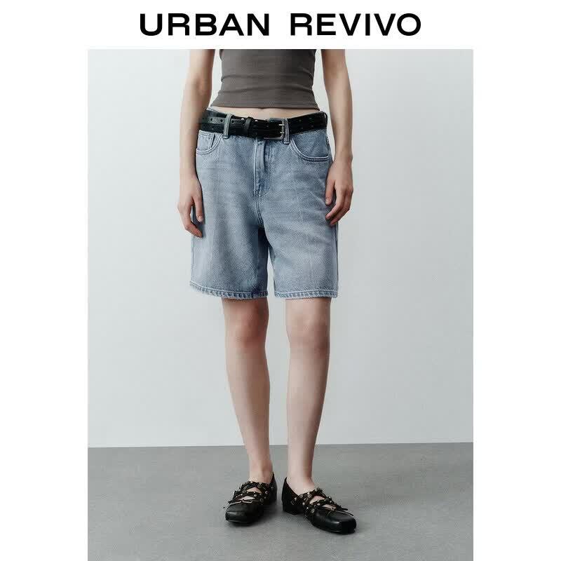 UR2026 Women s Casual Washed Distressed Double Waistband Denim Shorts 25