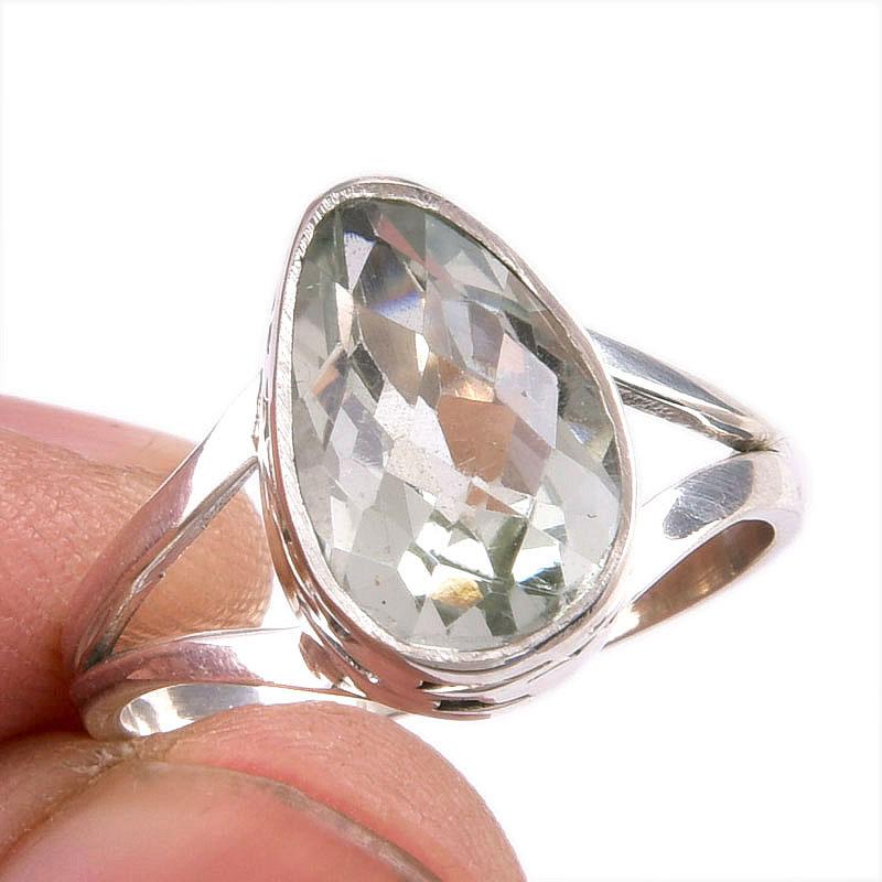 Natural Green Amethyst Gemstone Handmade 925 Solid Silver Gift Ring S.7.5 a0P84