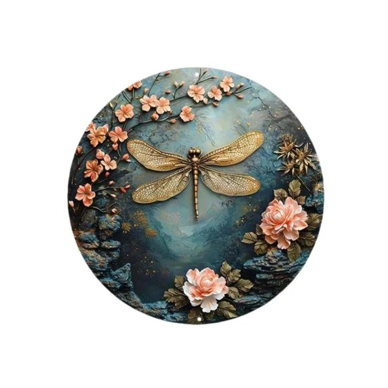 Vintage Botanical Dragonfly Bee Themed Metal Tin Sign HighDefinition Metal Tin Sign D Flat Products Design with Enhanced D