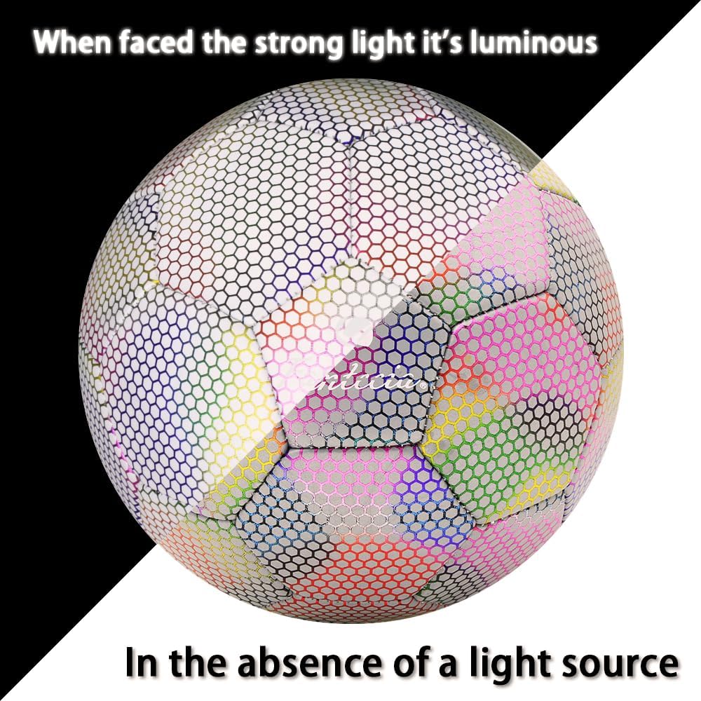 Fantecia Reflective Football with Shiny Size 5 Ball for and Adults Training Pump, Girls, Teens,