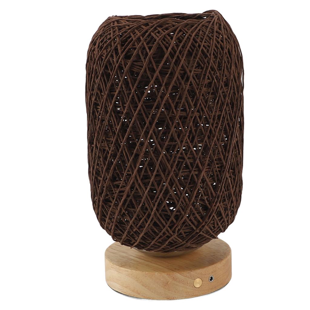 Table Lamp Rattan Wood Stepless Dimmable Warm Light Vintage LED Touch Control Beside Lamp for Bedroom Living Room