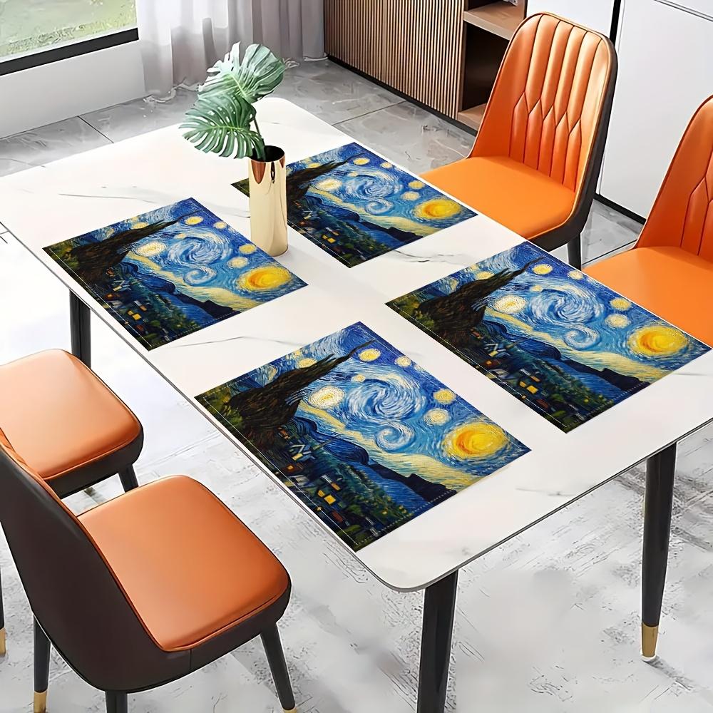 1-Pack Van Gogh Starry Night Linen Placemats, Fashion Print for Dining, Kitchen, Party, Home Decor