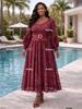 Elegant European & American Lace Hollow Long Party Dress with Wide Hem & Belt (2026)