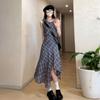 Women's Summer Plaid Vest Dress - American Street Style, Niche Design, Mid-Length Irregular Skirt