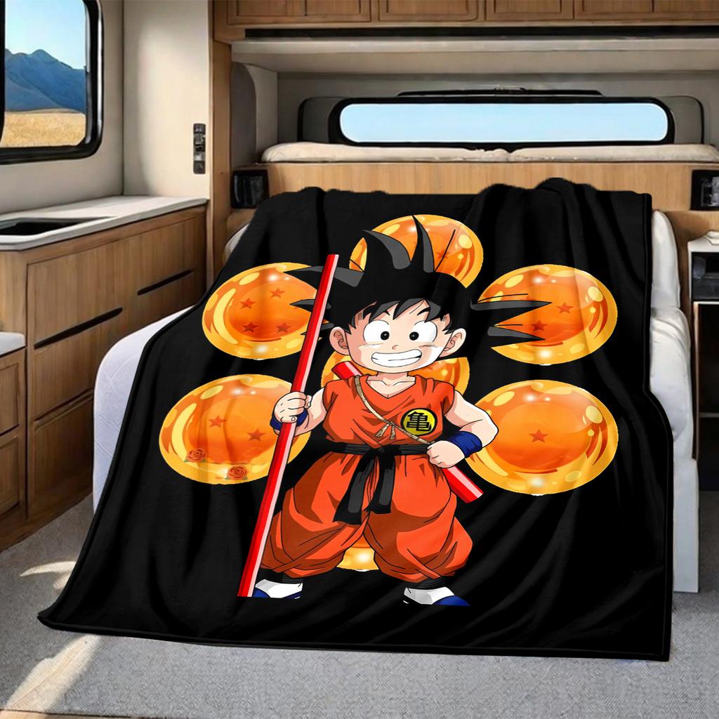 1pz Coperta in Flanella con Stampa Son Goku, Alta Qualità per Tutte le Stagioni, Decorazione per la Casa, Calore e Comfort, Perfetta per Regali di Natale