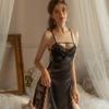 Sexy Pajamas Women's Summer Ice Silk High-end Beauty Back Nightdress Pure Desire Wind Suspender Slit Hollow Lace Skirt